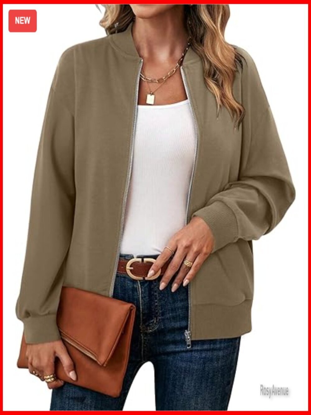 Zip Up Bomber Jacket Long Sleeve Casual Coat with Pockets Soft Lightweight